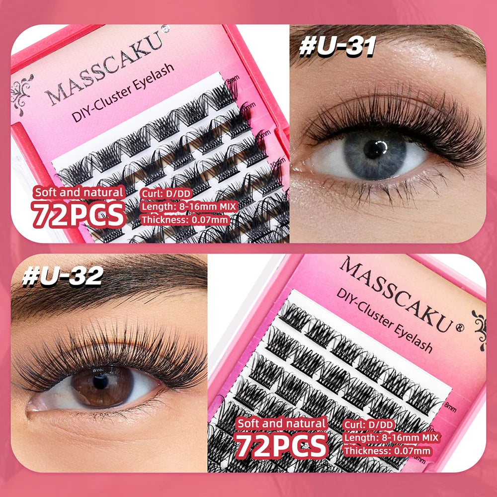 MASSCAKU 0.07mm Thickness Fast Grafting DIY Segmented Hybrid Eyelashes Waterproof Handmade DIY Clusters Volume Lashes Supplies Vue