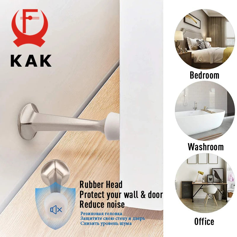 KAK Rubber Door Stopper Wall Protector Heavy Duty Door Stop Zinc Alloy Wall Mounted Door Holder Door Hardware Home Improvement Vue