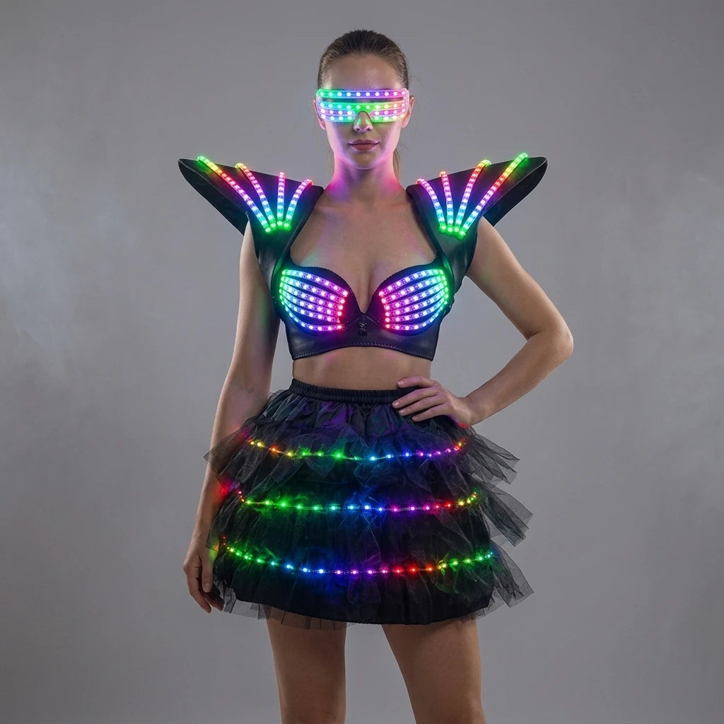 Women's LED Costume Cosplay Futuristic Light-Up Outfit Luminous Party Dance Rave Gogo Dancer Fancy Wear Robot Theme Show Clothin Vue