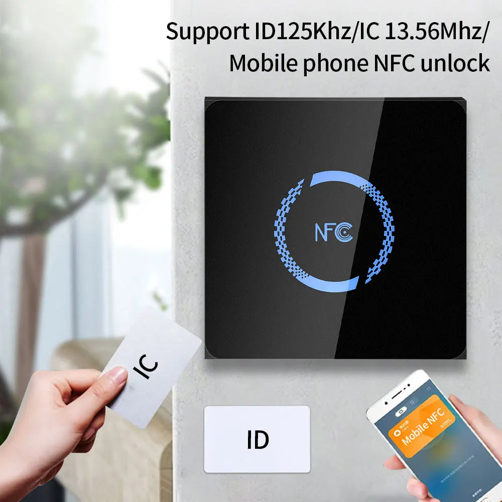 Waterproof IP65 NFC RS485 Wiegand LED Backlit Glass Panel RFID Access Control Slave Reader M1 S50 EM Dual Band Mounted Metal Vue
