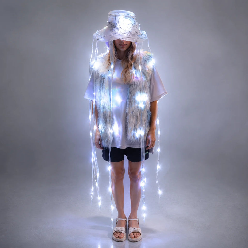 LED Jellyfish Hat Full Color Luminous Headwear Glowing Party Props for Nightclub DJ Show Cosplay Vue