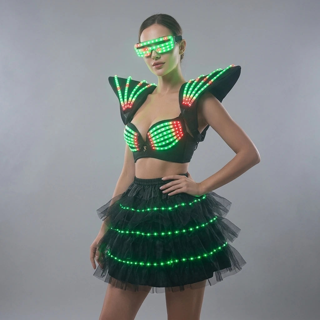 Women's LED Costume Cosplay Futuristic Light-Up Outfit Luminous Party Dance Rave Gogo Dancer Fancy Wear Robot Theme Show Clothin Vue