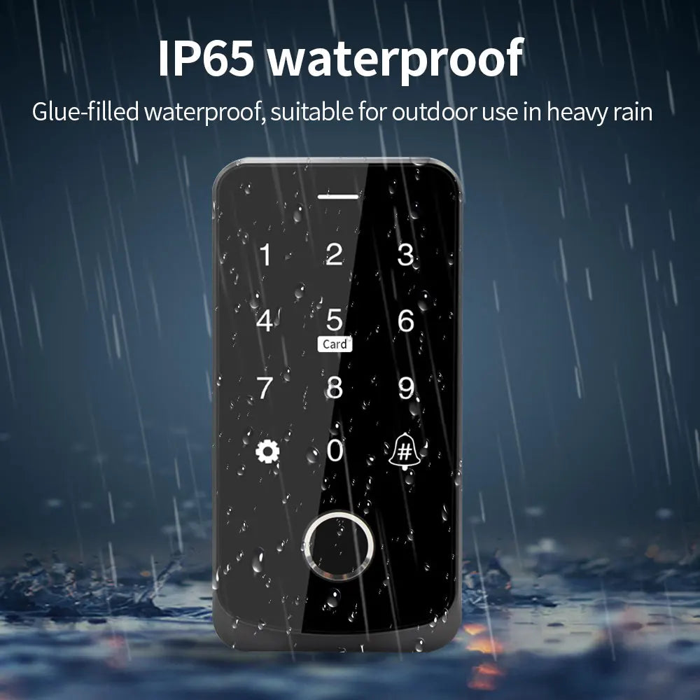 IP67 Waterproof Bluetooth Tuya App NFC RFID 13.56Mhz IC M1 Access Control Keypad Biometric Fingerprint Touch Access Controler Vue