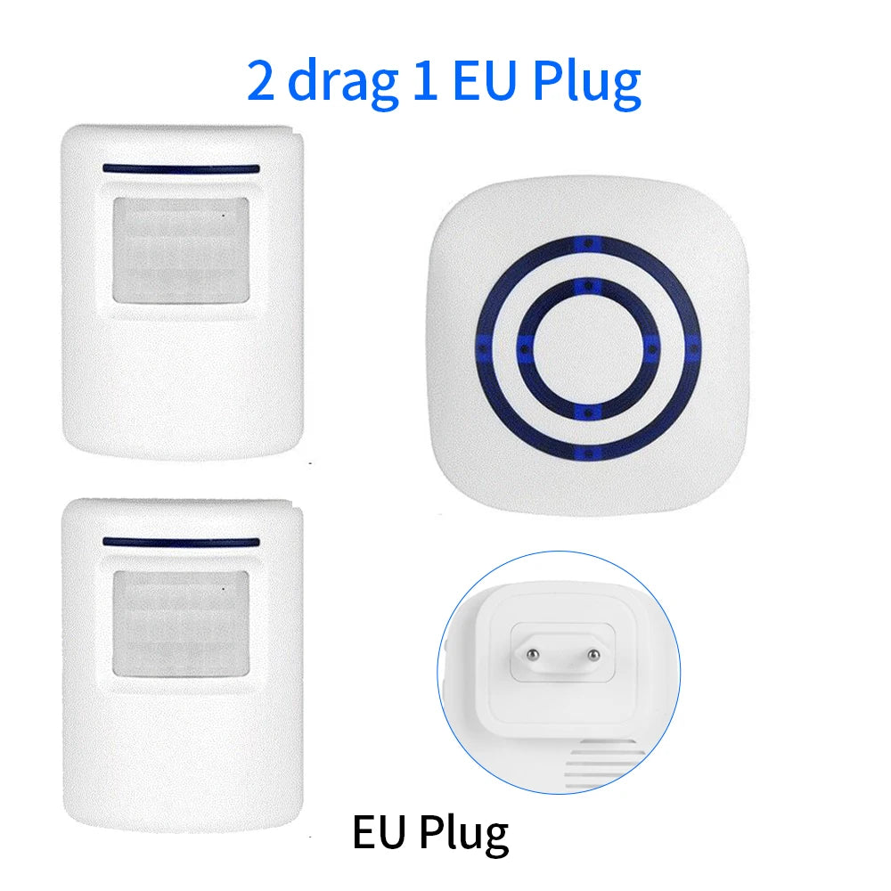 Smart Infrared Sensor Motion Detector Wireless Doorbell Home Security Access Control Alarm System with Prompt Door Bell Vue 2 to 1 EU Plug