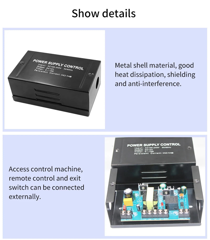 AC 100-240V Access Control Power Supply Electric Door Power Adapter Sliding Door Covertor System Time Delay Power DC 12V 5A Vue