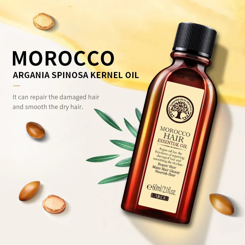 60ML Hair Care Moroccan Pure Argan Oil Hair Essential Oil for Dry Hair Types Multi-functional Hair Care Products for Woman Vue
