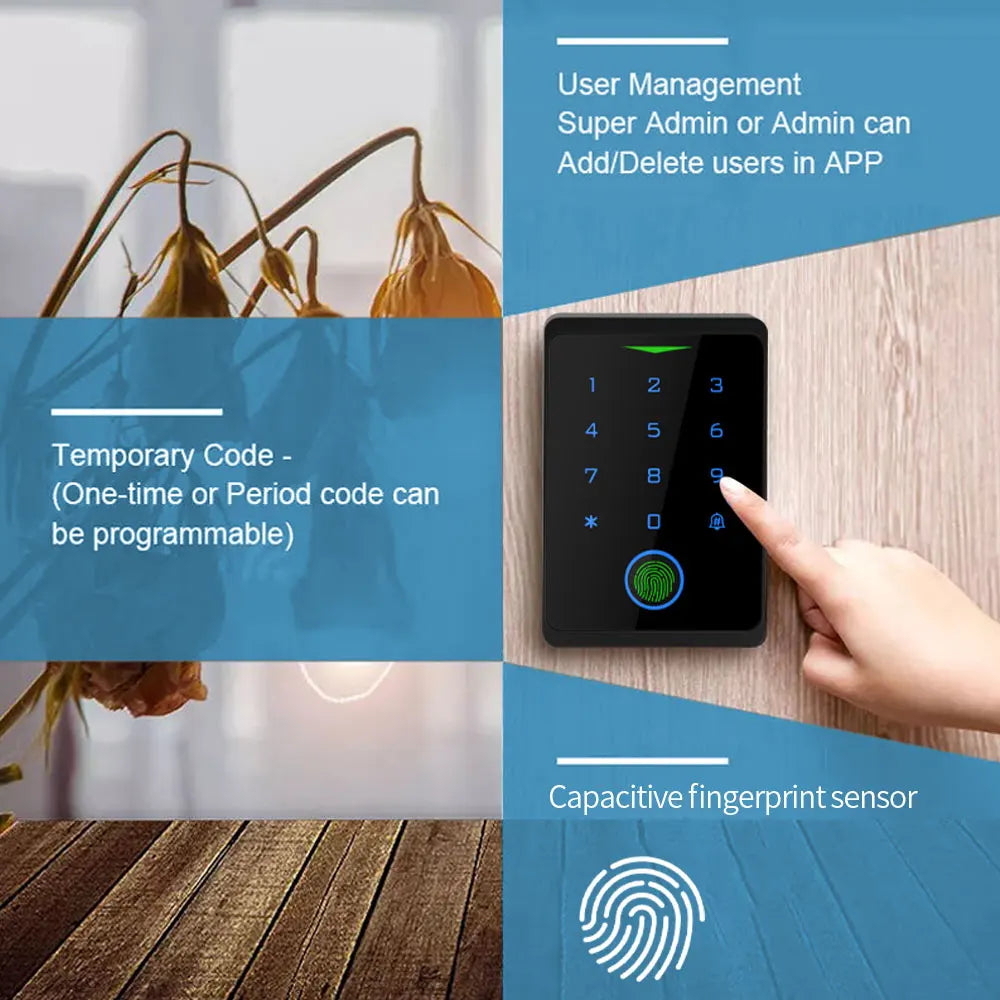 Wifi Tuya Backlit Fingerprint Door Access Keypad Waterproof RFID 125kHZ EM Card Reader for Access Control System Wiegand 26 34 Vue