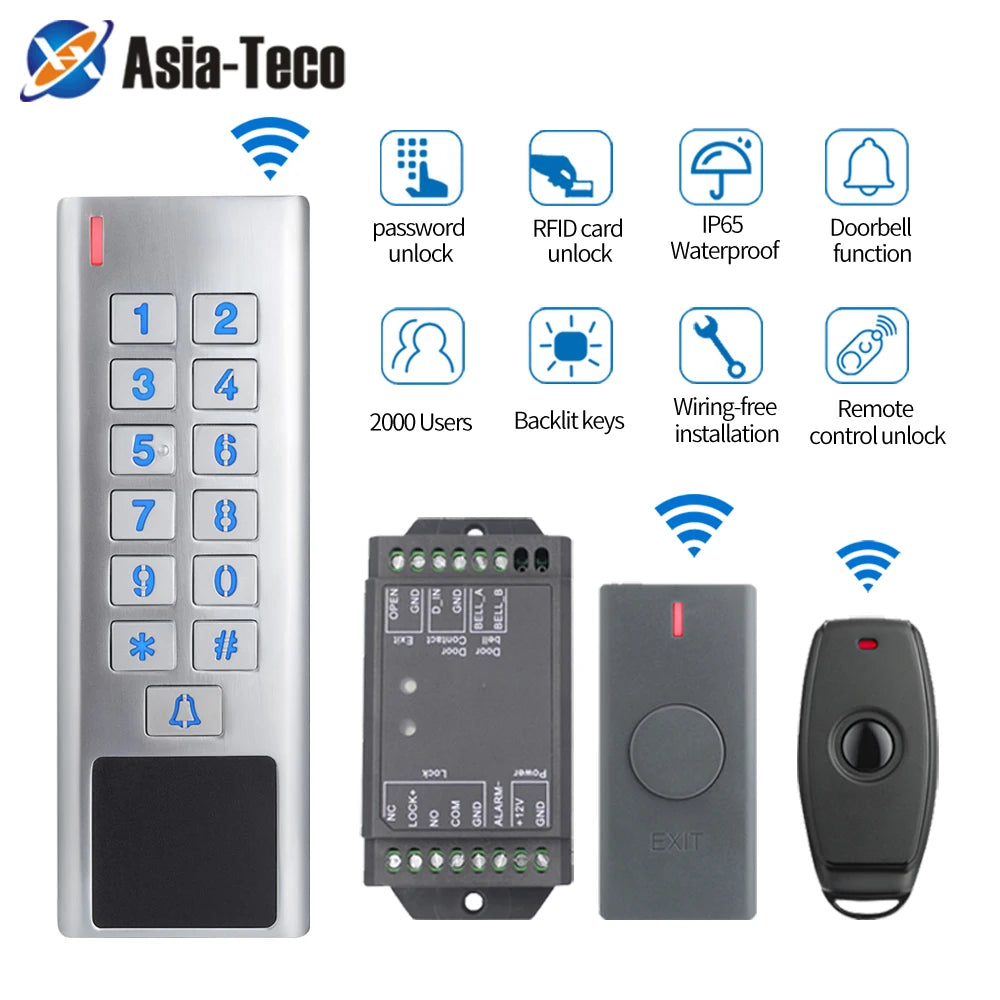 Wireless Access Control System 433Mhz 125Khz RFID Keypad Remote Electronic Door Lock IP66 Waterproof DC 12V Vue Default Title