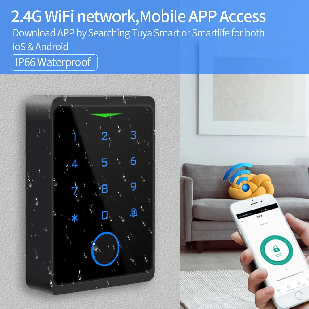 Wifi Tuya Backlit Fingerprint Door Access Keypad Waterproof RFID 125kHZ EM Card Reader for Access Control System Wiegand 26 34 Vue