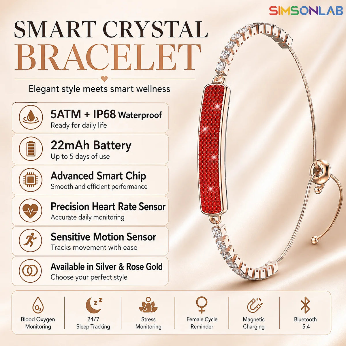 2026 Smart Bracelet Smartwatch Heart Rate SpO2 Sleep Monitor Pedometer IP68 Waterproof BT5 LongBattery Mag Charge AndroidiOS Vue
