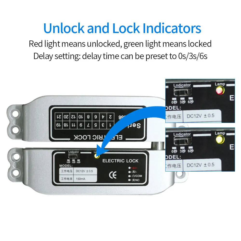 DC12V Electric Drop Bolt Lock Electronic Mortise Lock Time Delay Fail Safe For Access Control System Glass Wooden Door Vue