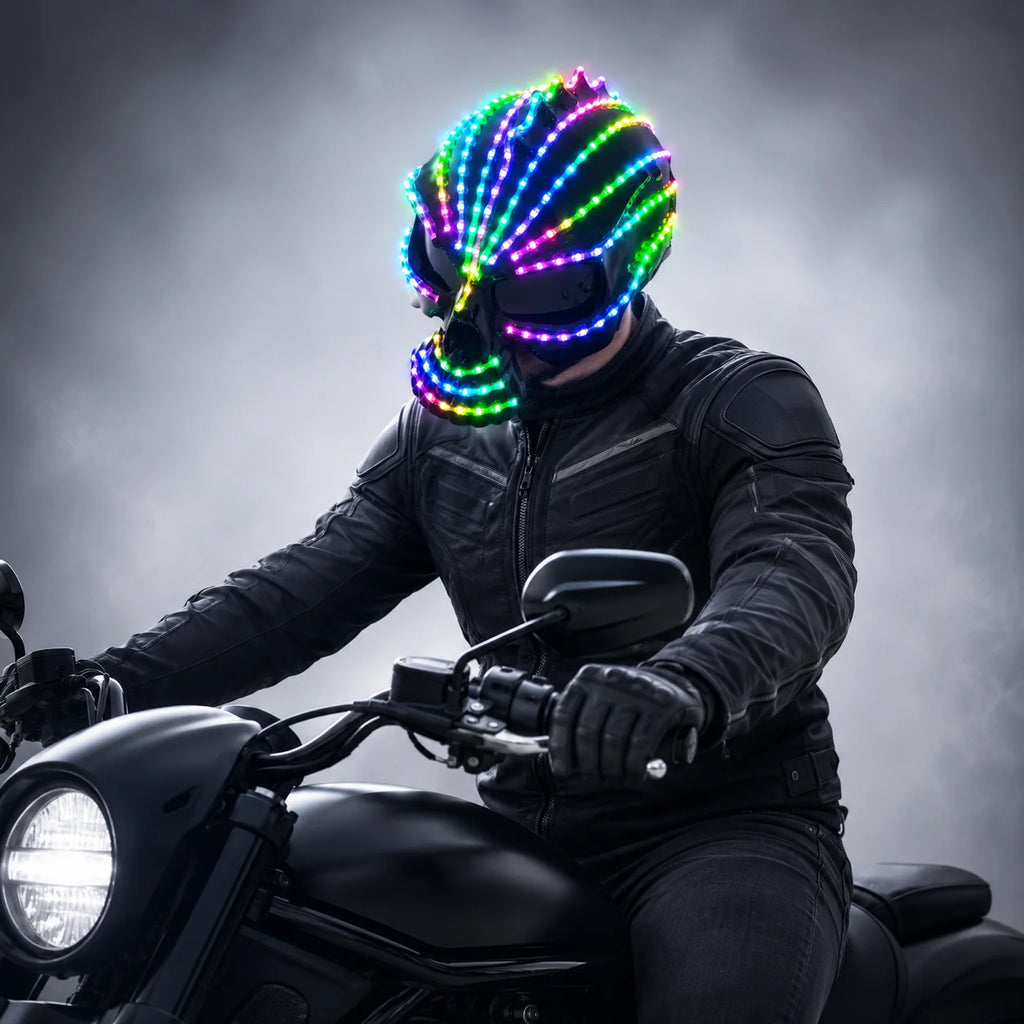 Unicorn LED Helmet Full Color Lighting Waterfall Effect Mask Glowing Robot Suit Racing Hat Party Dress Accessory Monochrome Vue Default Title