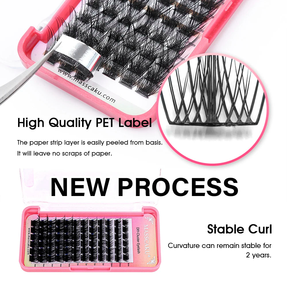 MASSCAKU 0.07mm Thickness Fast Grafting DIY Segmented Hybrid Eyelashes Waterproof Handmade DIY Clusters Volume Lashes Supplies Vue