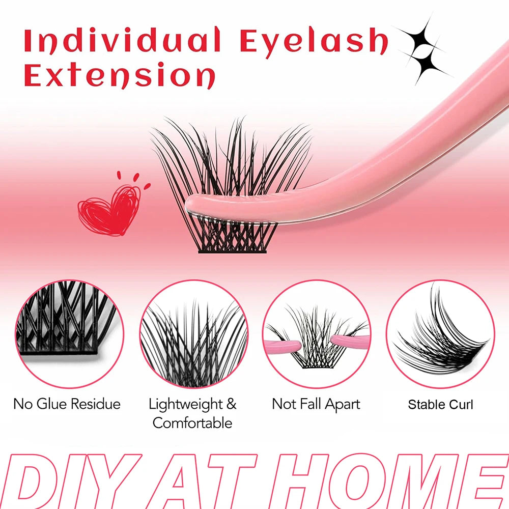 MASSCAKU 0.07mm Thickness Fast Grafting DIY Segmented Hybrid Eyelashes Waterproof Handmade DIY Clusters Volume Lashes Supplies Vue