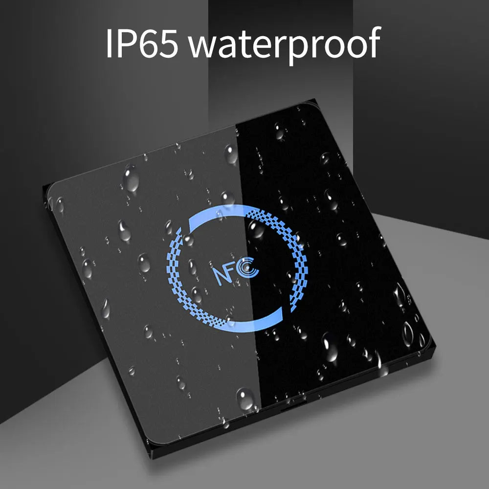 Waterproof IP65 NFC RS485 Wiegand LED Backlit Glass Panel RFID Access Control Slave Reader M1 S50 EM Dual Band Mounted Metal Vue