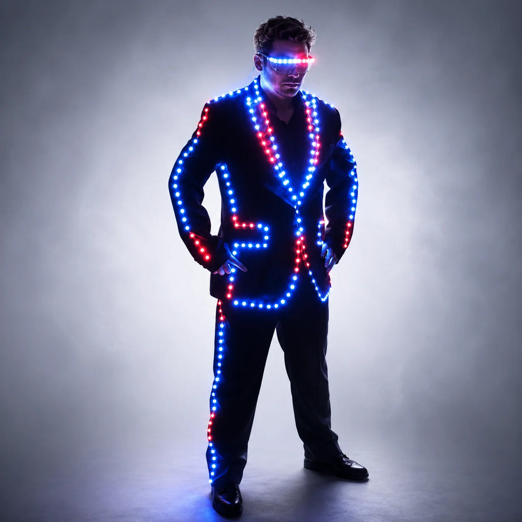 Full Color Pixel LED Lights Jacket Coat Stage Dance Costume RGB Light Up Stage Tron Suit for Men Women Nightclub Party Outfits Vue