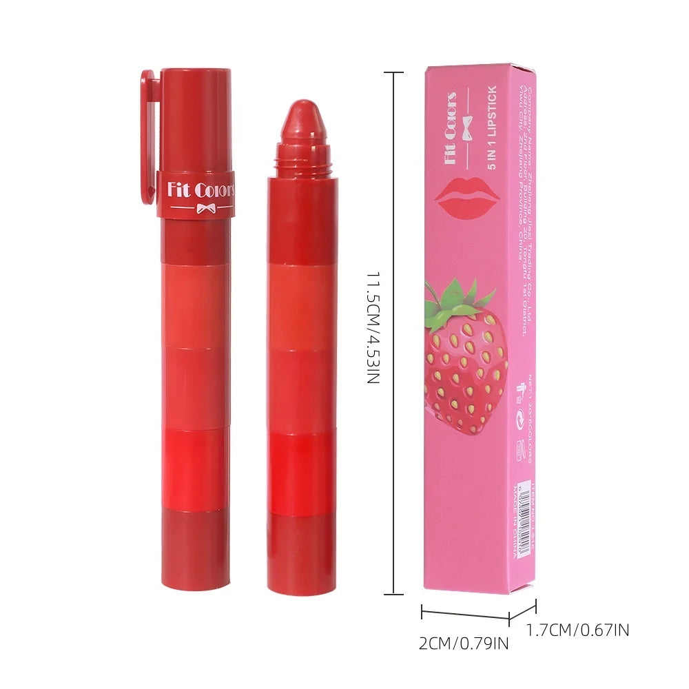5-in-1 Fruit Velvet Matte Lipstick Set, Long-Lasting, Highly Pigmented, Moisturizing Lip Balm, Smooth Application for Soft lips Vue