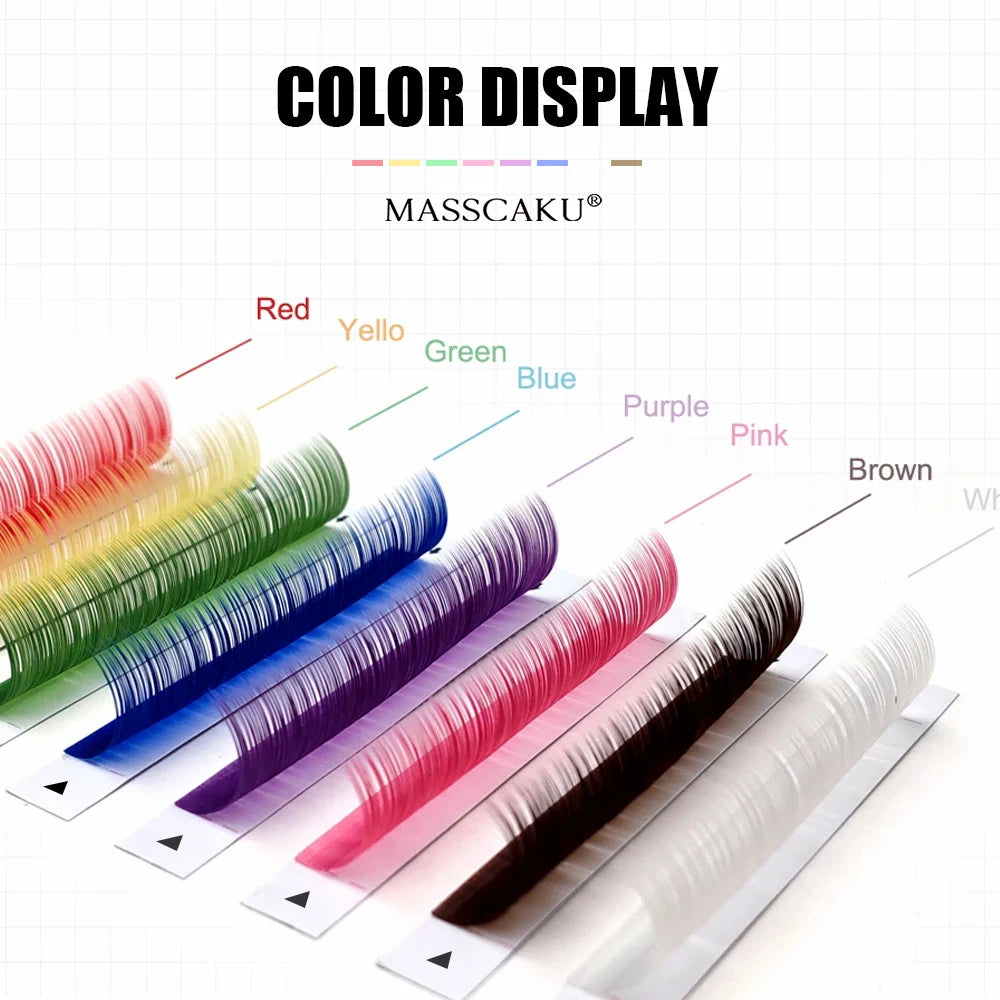 MASSCAKU Hot Selling 8-15mm Single Size Multi-texture Macaron Color Lash C D Curl Colored Classic Volume Lashes for Beauty Salon Vue