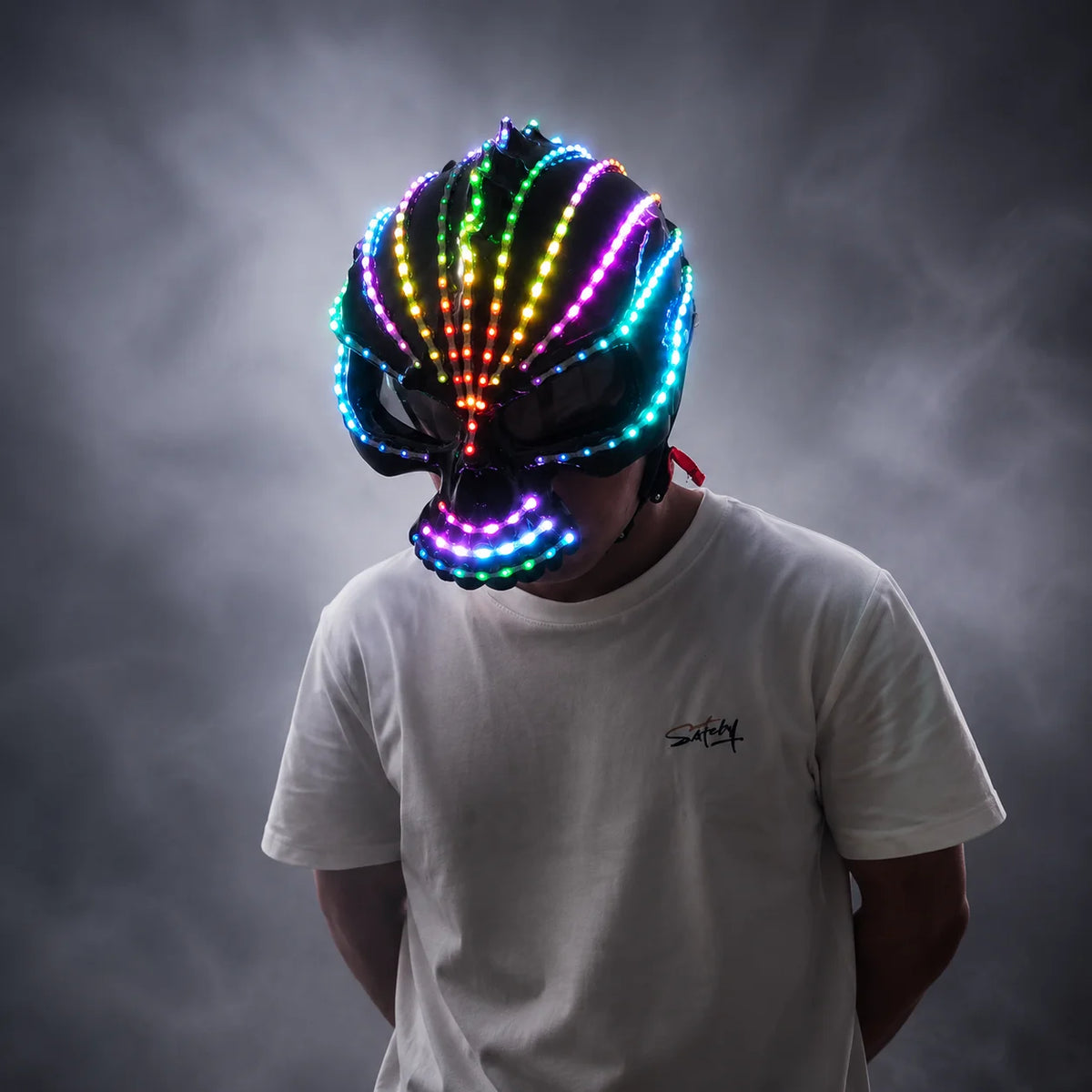 Unicorn LED Helmet Full Color Lighting Waterfall Effect Mask Glowing Robot Suit Racing Hat Party Dress Accessory Monochrome Vue