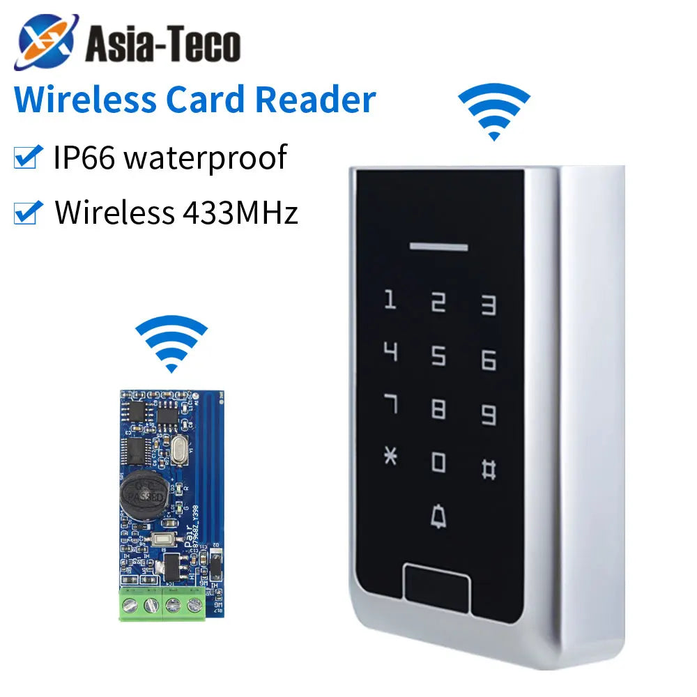 Waterproof Wireless Wiegand Slave Card Reader EM /M1 Wire-Free RFID Keypad with Receiver Module 433MHz Built in Battery+Doorbell Vue Default Title