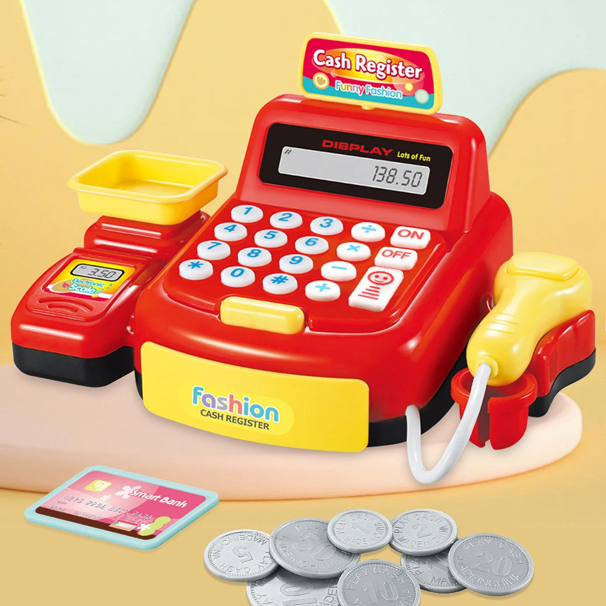 Cash Register Educational Toys, Pretend Calculator Cash Register Toy With Sound And Light, Supermarket Scanner Gift for 3+ Girls Vue Red