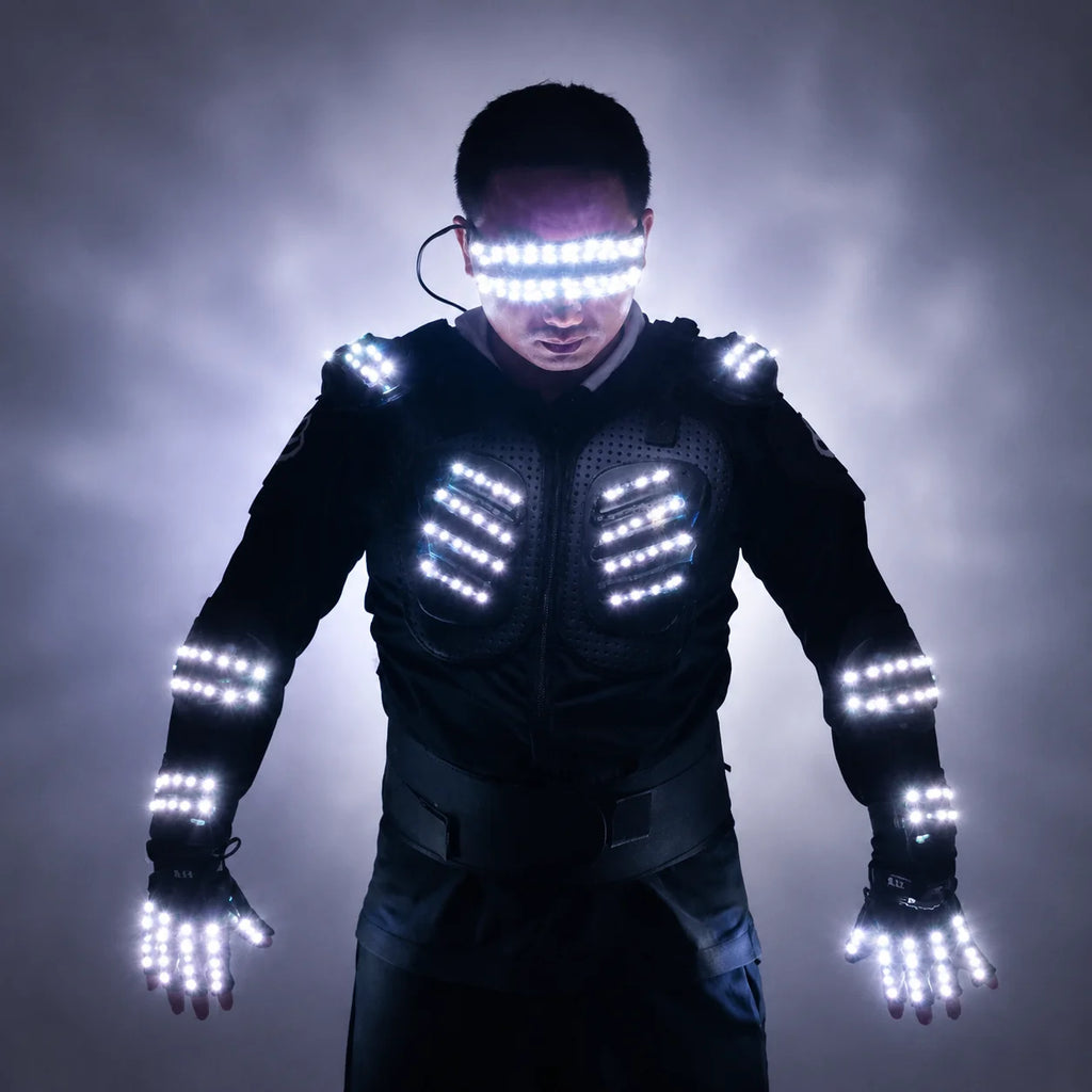 RGB Colorful Light Armor Outfits Glowing Clothe Show Dress Bar DJ MC Performance Robot Men Suit Led Costumes Ballroom Wears Vue