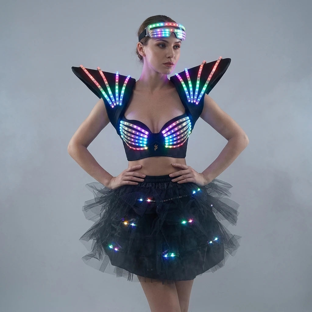 Women's LED Costume Cosplay Futuristic Light-Up Outfit Luminous Party Dance Rave Gogo Dancer Fancy Wear Robot Theme Show Clothin Vue