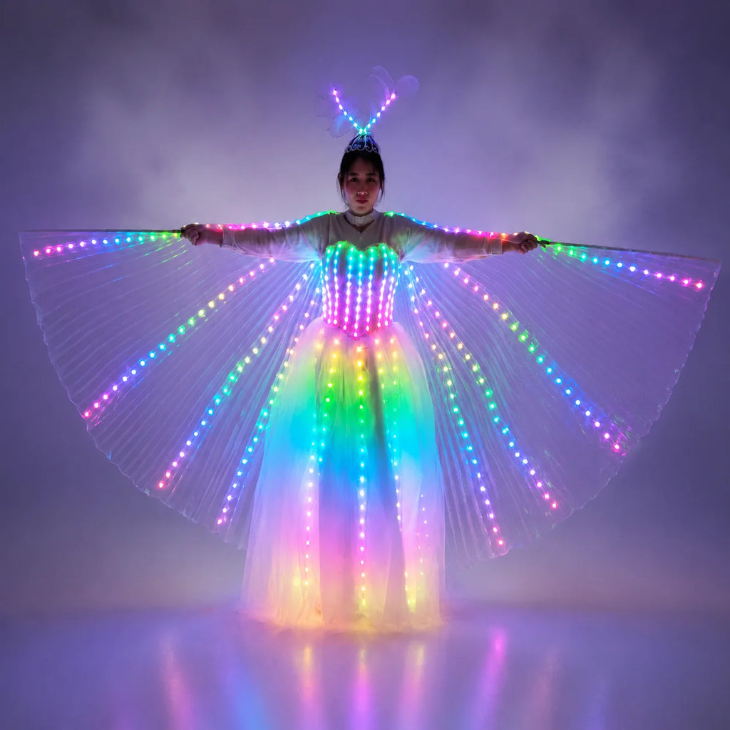 LED Wedding Dress Luminous Suits Light Clothing Glowing Wedding Skirt Women's LED Wings Ballroom Dance Dress Vue