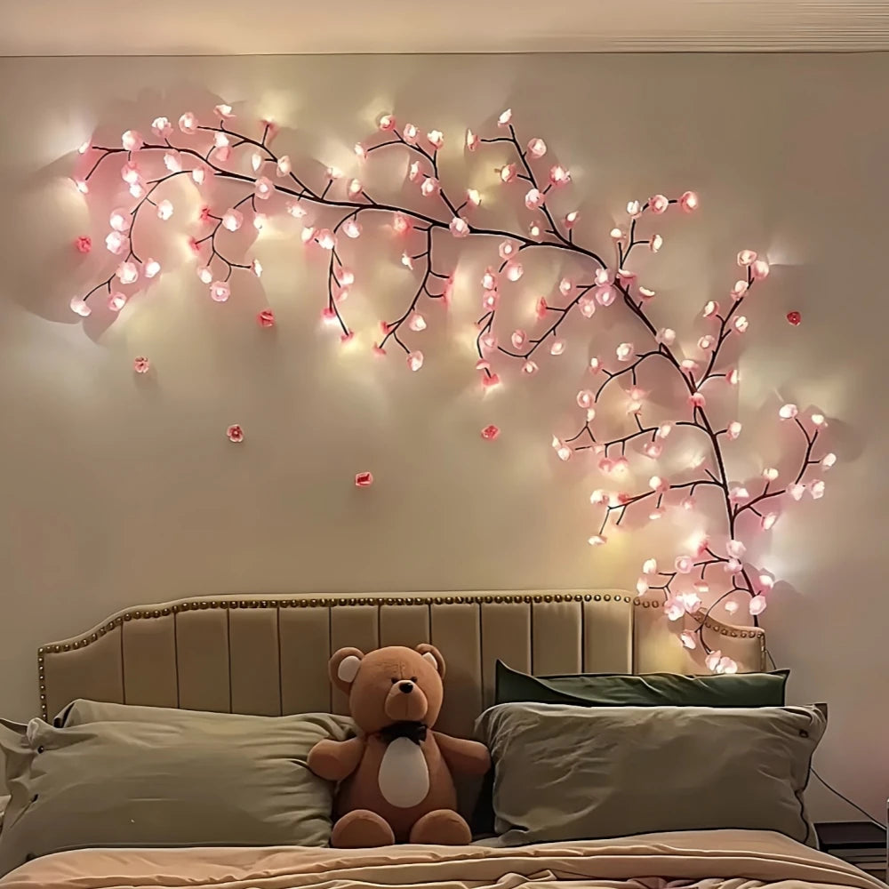 1PC 72/96LEDS Cherry Blossom Vine Lights, Glowing Branch Lights,8 Flashing Modes, USB Powered,used for Bedroom Indoor Home Party Vue Warm White Pink 1PC 96LED