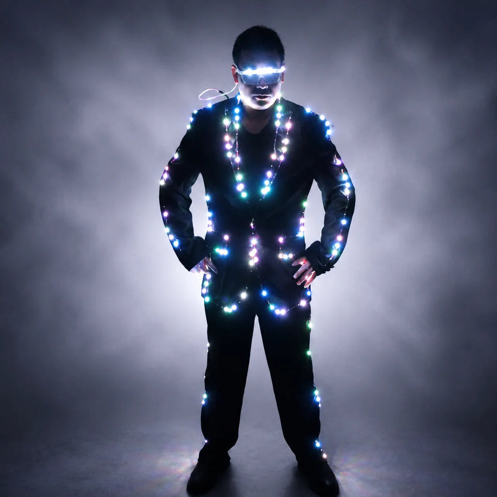 Full Color Pixel LED Lights Jacket Coat Stage Dance Costume RGB Light Up Stage Tron Suit for Men Women Nightclub Party Outfits Vue
