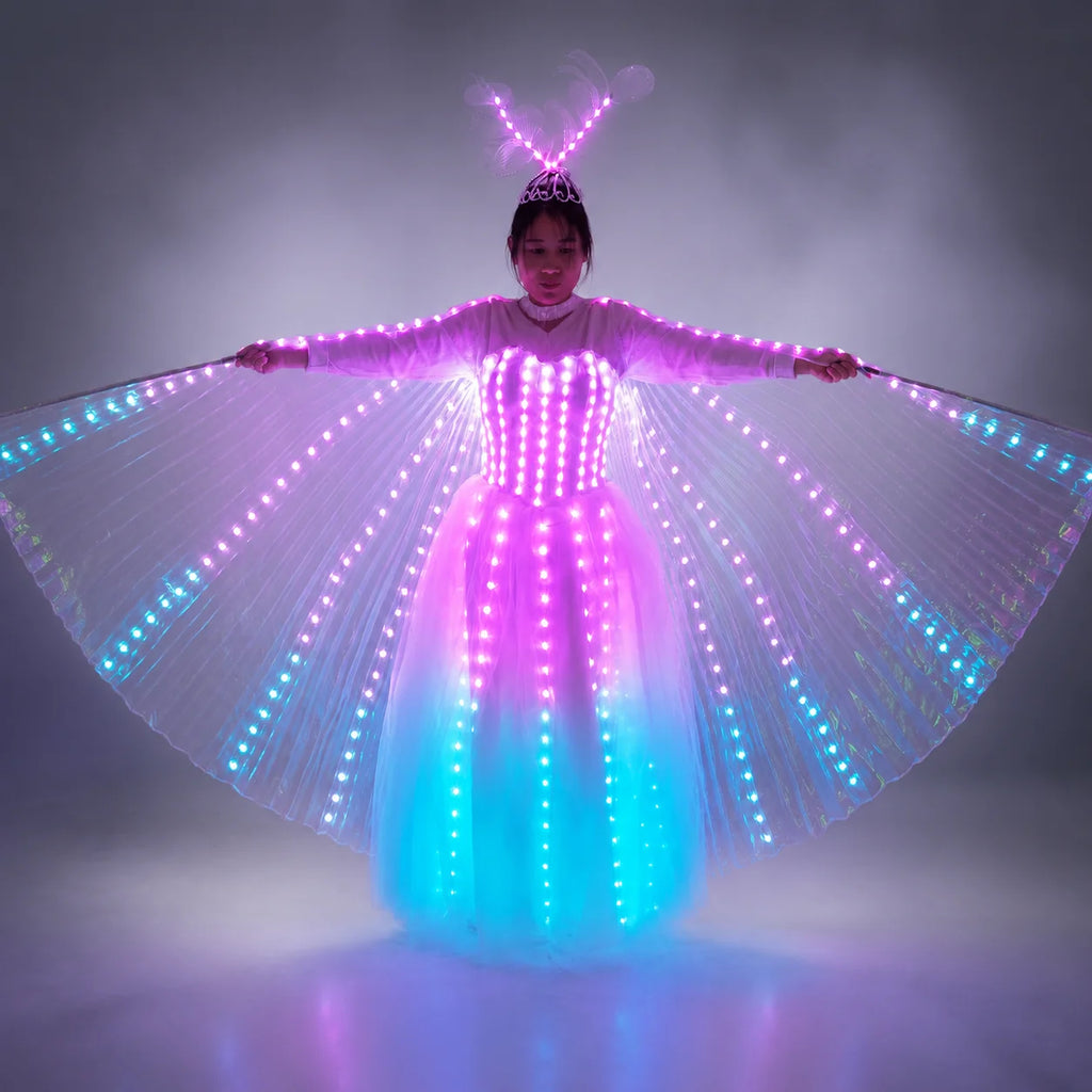 LED Wedding Dress Luminous Suits Light Clothing Glowing Wedding Skirt Women's LED Wings Ballroom Dance Dress Vue