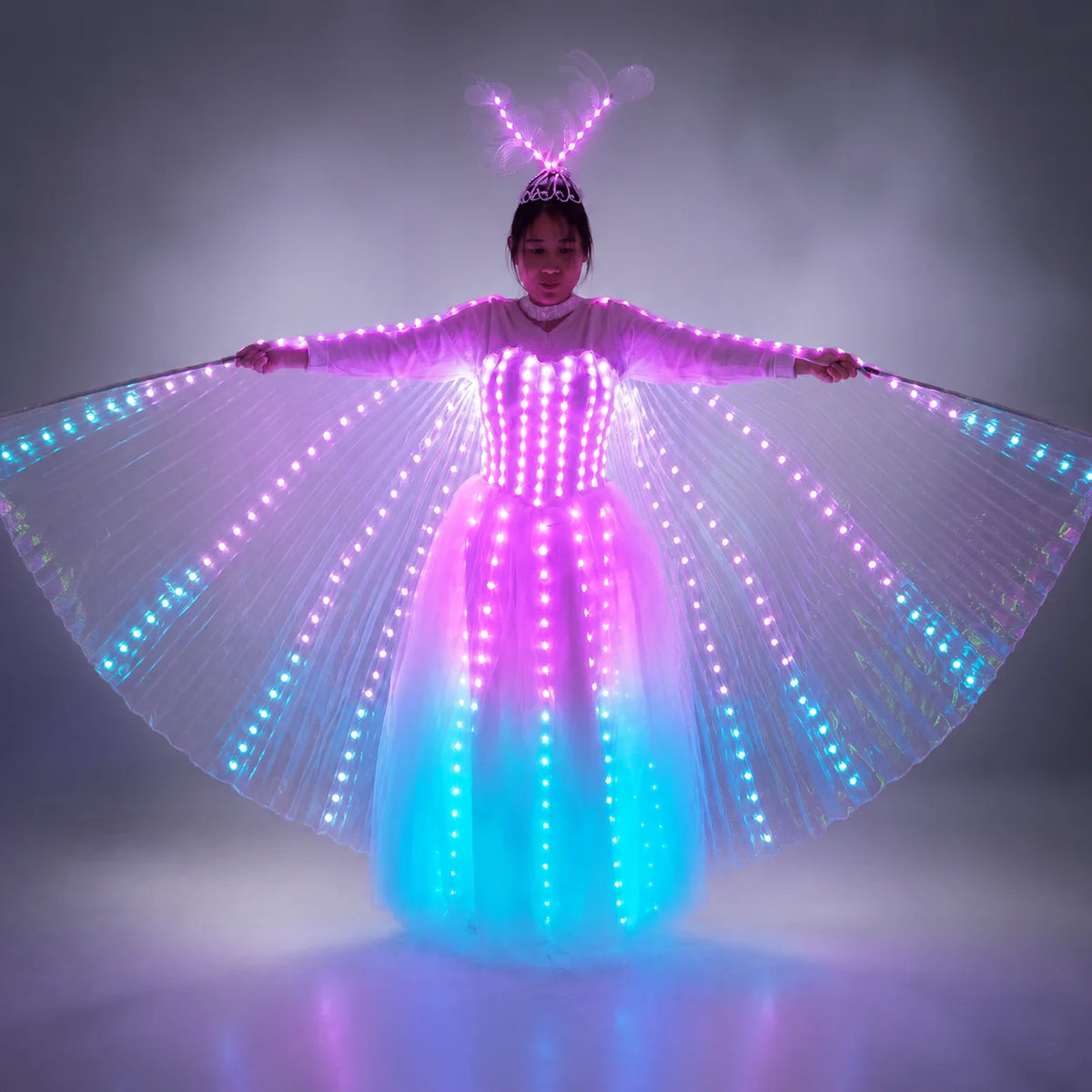 LED Wedding Dress Luminous Suits Light Clothing Glowing Wedding Skirt Women's LED Wings Ballroom Dance Dress Vue