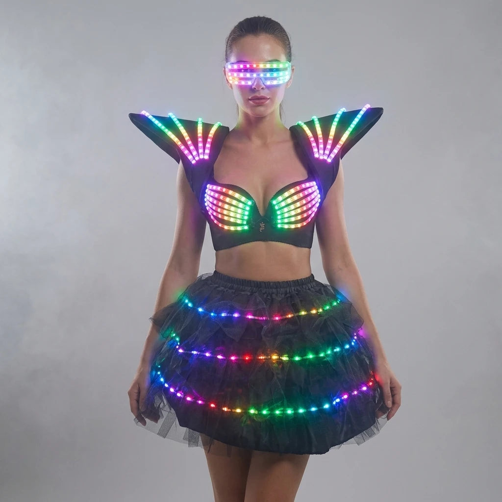 Women's LED Costume Cosplay Futuristic Light-Up Outfit Luminous Party Dance Rave Gogo Dancer Fancy Wear Robot Theme Show Clothin Vue