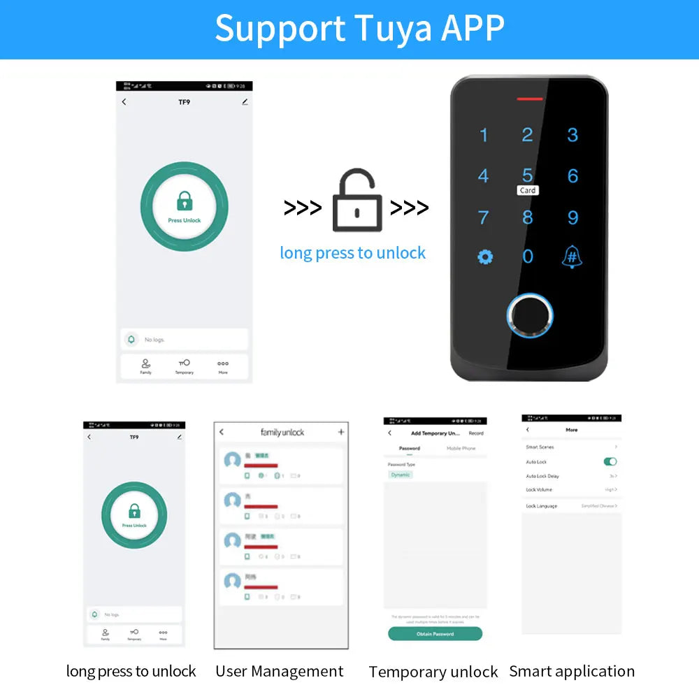 IP67 Waterproof Bluetooth Tuya App NFC RFID 13.56Mhz IC M1 Access Control Keypad Biometric Fingerprint Touch Access Controler Vue