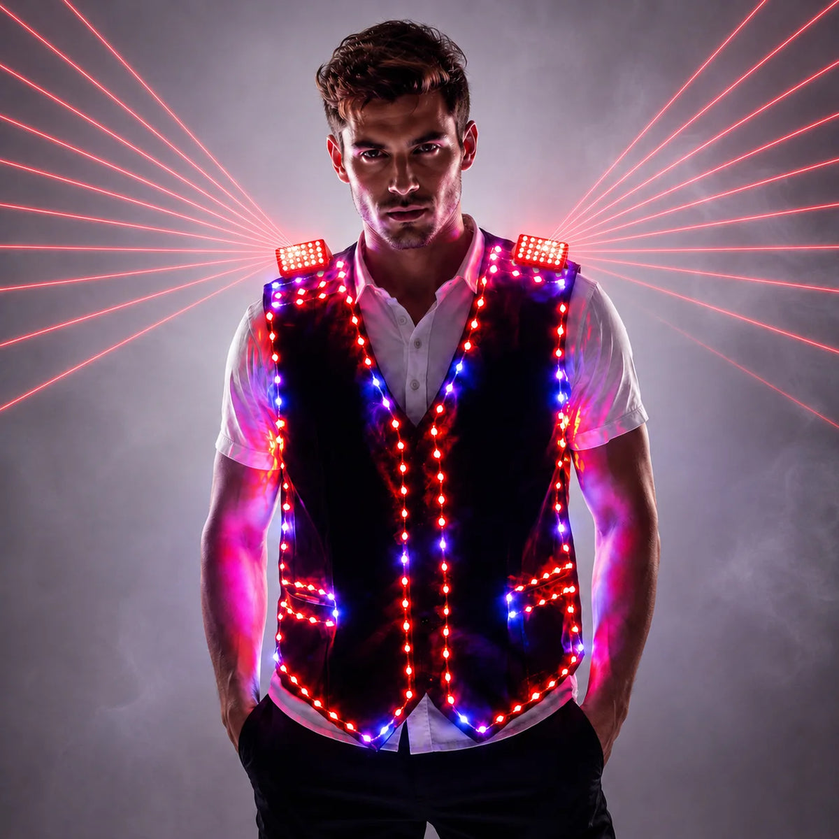 Fashion Red Laser Waistcoat Laser an LED Vest Suits Clothes Stage Costumes For Singer Dancer For Nightclub Performers Vue