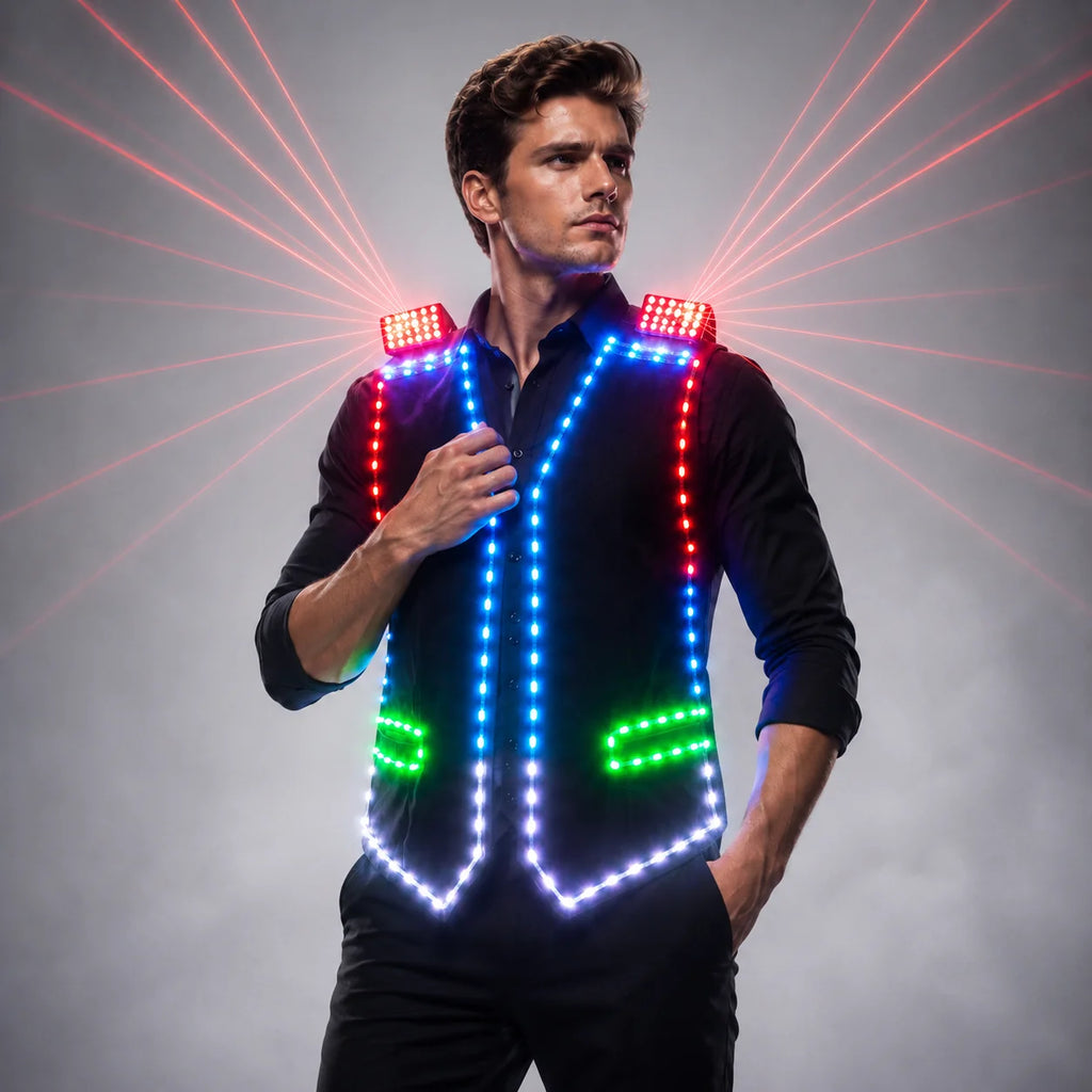 Fashion Red Laser Waistcoat Laser an LED Vest Suits Clothes Stage Costumes For Singer Dancer For Nightclub Performers Vue M
