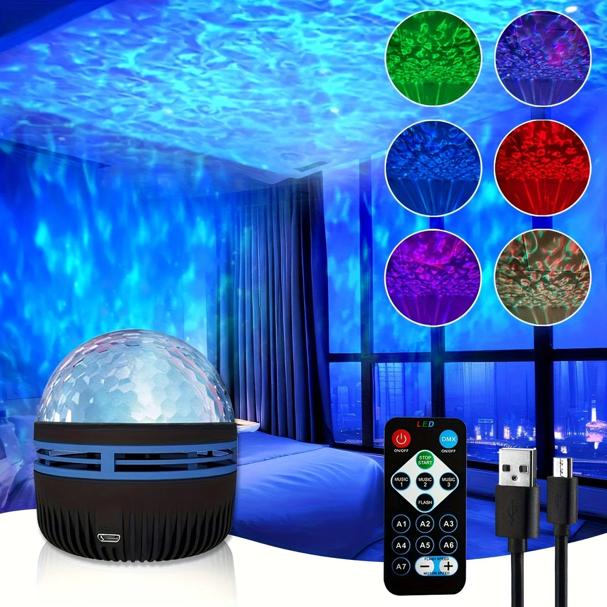 Galaxy Star Projector Night Light 7 Color Patterns USB 5V Christmas Party Disco Lamp Remote Control for Bedroom Christmas Decor Vue