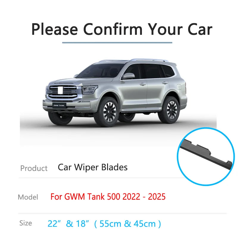 For GWM Tank 500 P03 2022 2023 2024 2025 Front Rear Wipers Blades Brushes Cleaning Window Windshield Windscreen Auto Accessories Vue