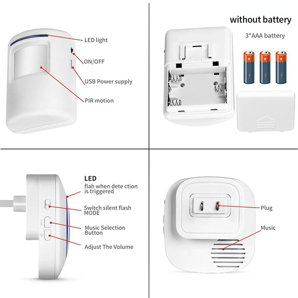 Smart Infrared Sensor Motion Detector Wireless Doorbell Home Security Access Control Alarm System with Prompt Door Bell Vue