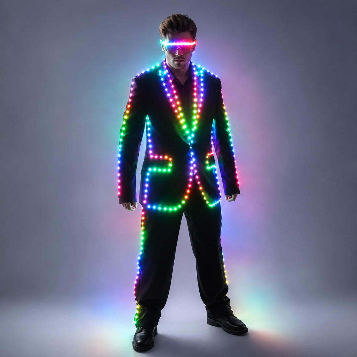Full Color Pixel LED Lights Jacket Coat Stage Dance Costume RGB Light Up Stage Tron Suit for Men Women Nightclub Party Outfits Vue