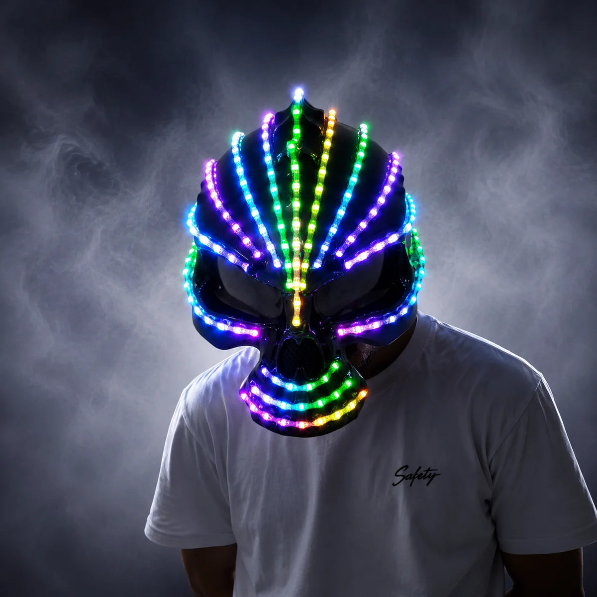 Unicorn LED Helmet Full Color Lighting Waterfall Effect Mask Glowing Robot Suit Racing Hat Party Dress Accessory Monochrome Vue
