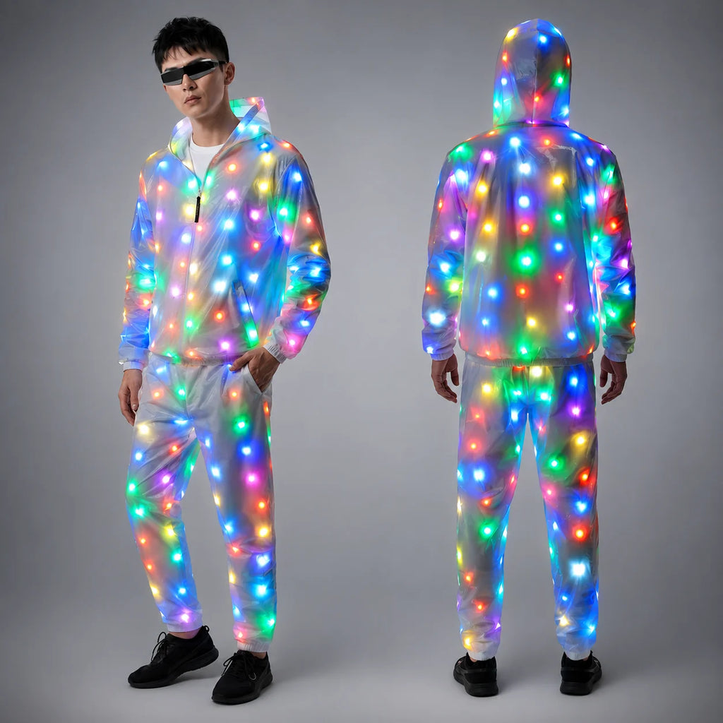 LED Party Clothes Set for Jacket Coat Pants Colorful Glowing Casual Flashing Luminous LED Lights Costume for Christmas Halloween Vue
