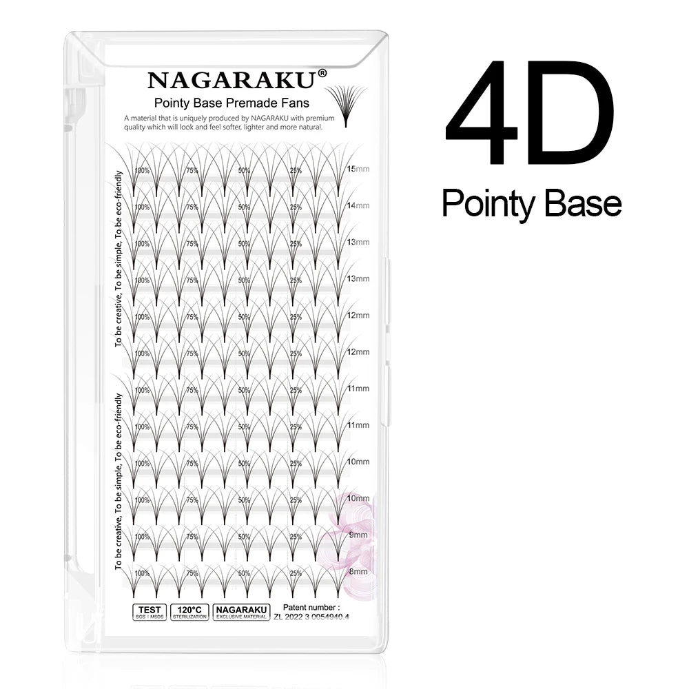NAGARAKU Sharp Narrow Stem Premade Fans Eyelash Extension 0.07mm 4D-10D 120 Fans Thin Pointy Base Russian Fans Ready Volume Vue 4D D 13mm