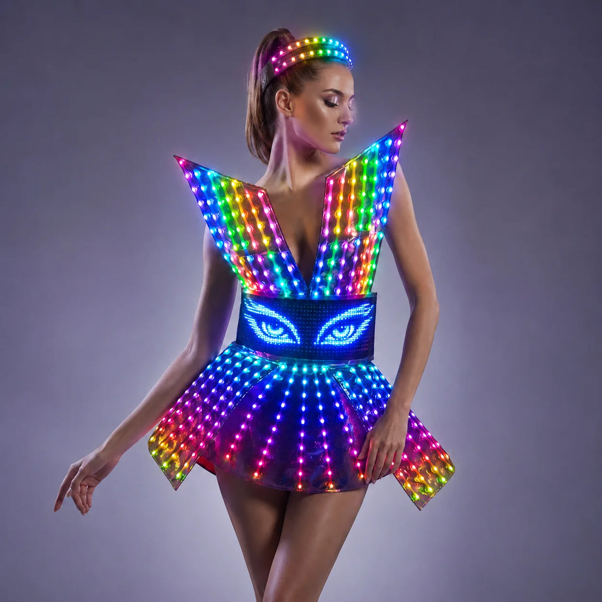 Shiny LED Mirror Nightclub Dress LED Glow Bar Dj Gogo Dancer Singer Stage Costume Women Evening Birthday Outfit Vue S
