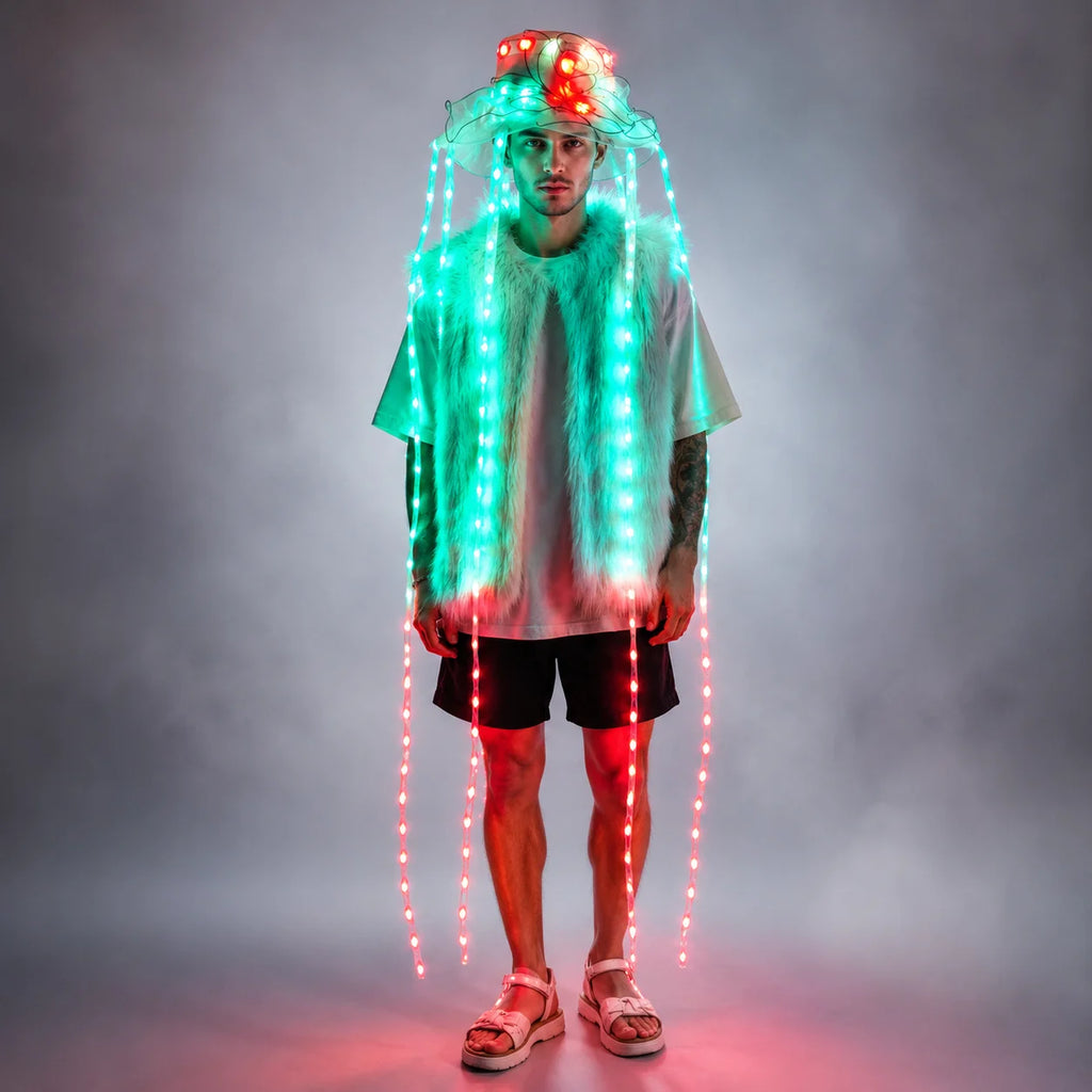 LED Jellyfish Hat Full Color Luminous Headwear Glowing Party Props for Nightclub DJ Show Cosplay Vue
