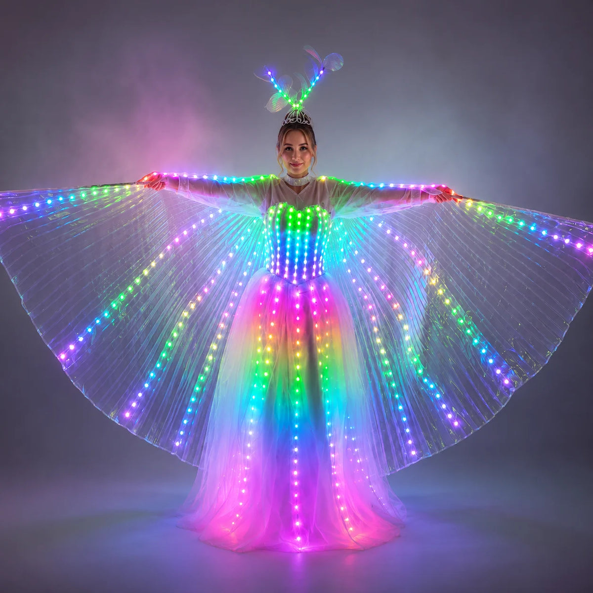 LED Wedding Dress Luminous Suits Light Clothing Glowing Wedding Skirt Women's LED Wings Ballroom Dance Dress Vue L