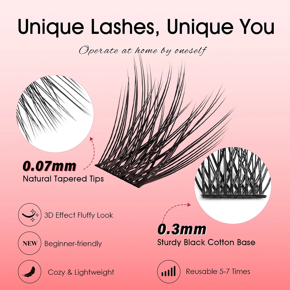 MASSCAKU 0.07mm Thickness Fast Grafting DIY Segmented Hybrid Eyelashes Waterproof Handmade DIY Clusters Volume Lashes Supplies Vue