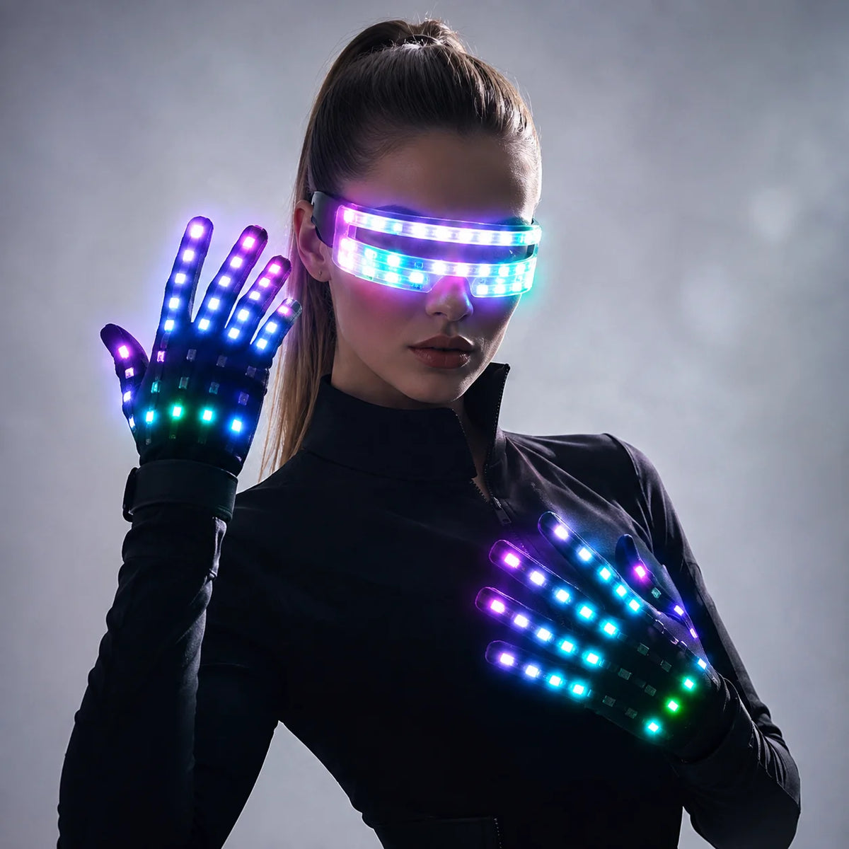 Full Color Remote Control LED Gloves Ray Light Finger Lighting Mitt Party Supplies Glowing Light Up Glasses Party Deco Vue