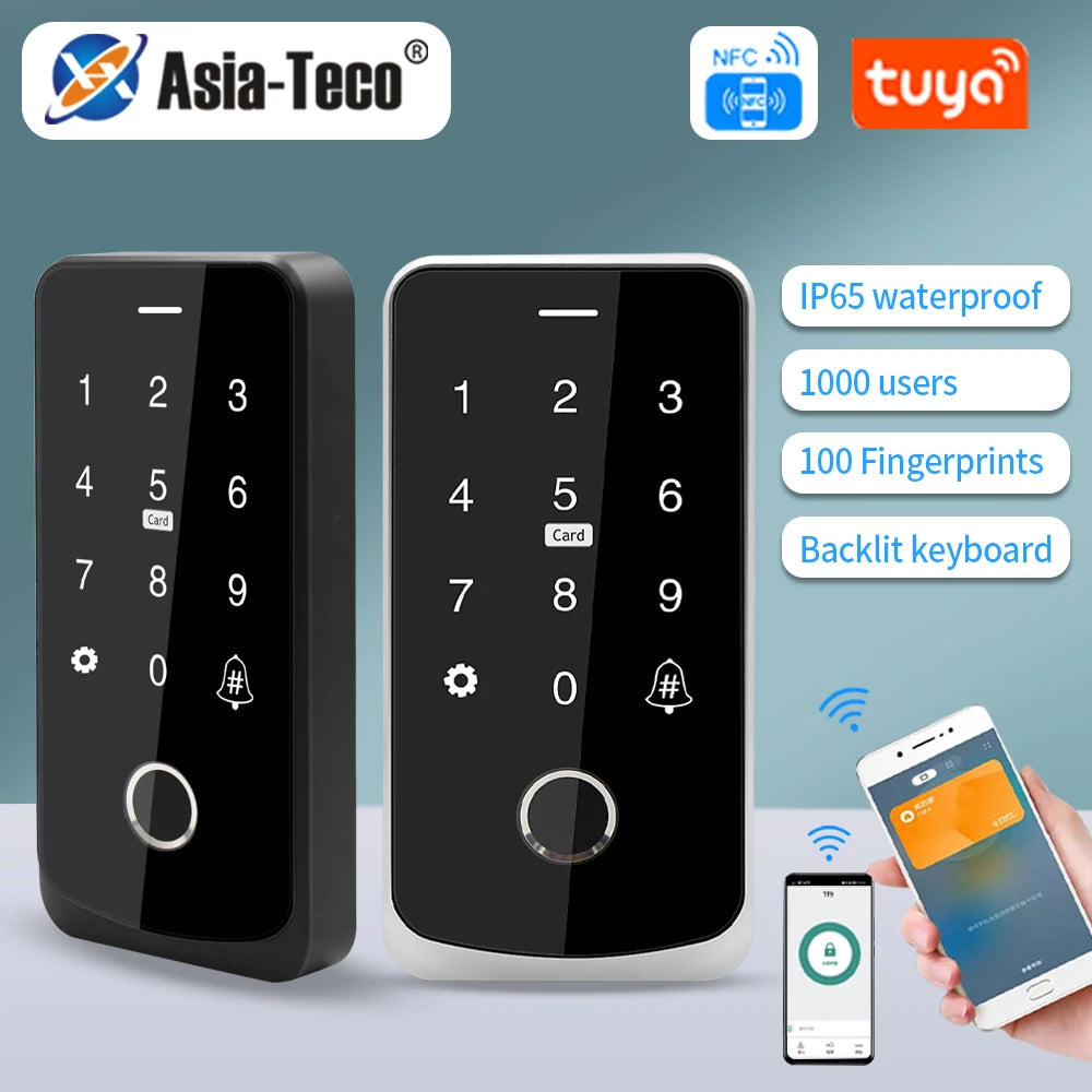 Tuya NFC Bluetooth Backlit Touch Keypad Access Control IP65 Waterproof RFID 13.56MHz Biometric Fingerprint Door Opener Keyboard Vue