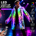 Men Jacket Faux Fur Sequins Hooded Outerwear Patchwork LED Costume Long Coat Fluffy Warm Winter Stage Dance Party Cosplay Vue 3XL